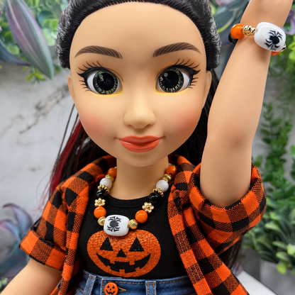 Halloween Spider Necklace and Stretch Bracelet Set | for 18 Inch Fashion Doll