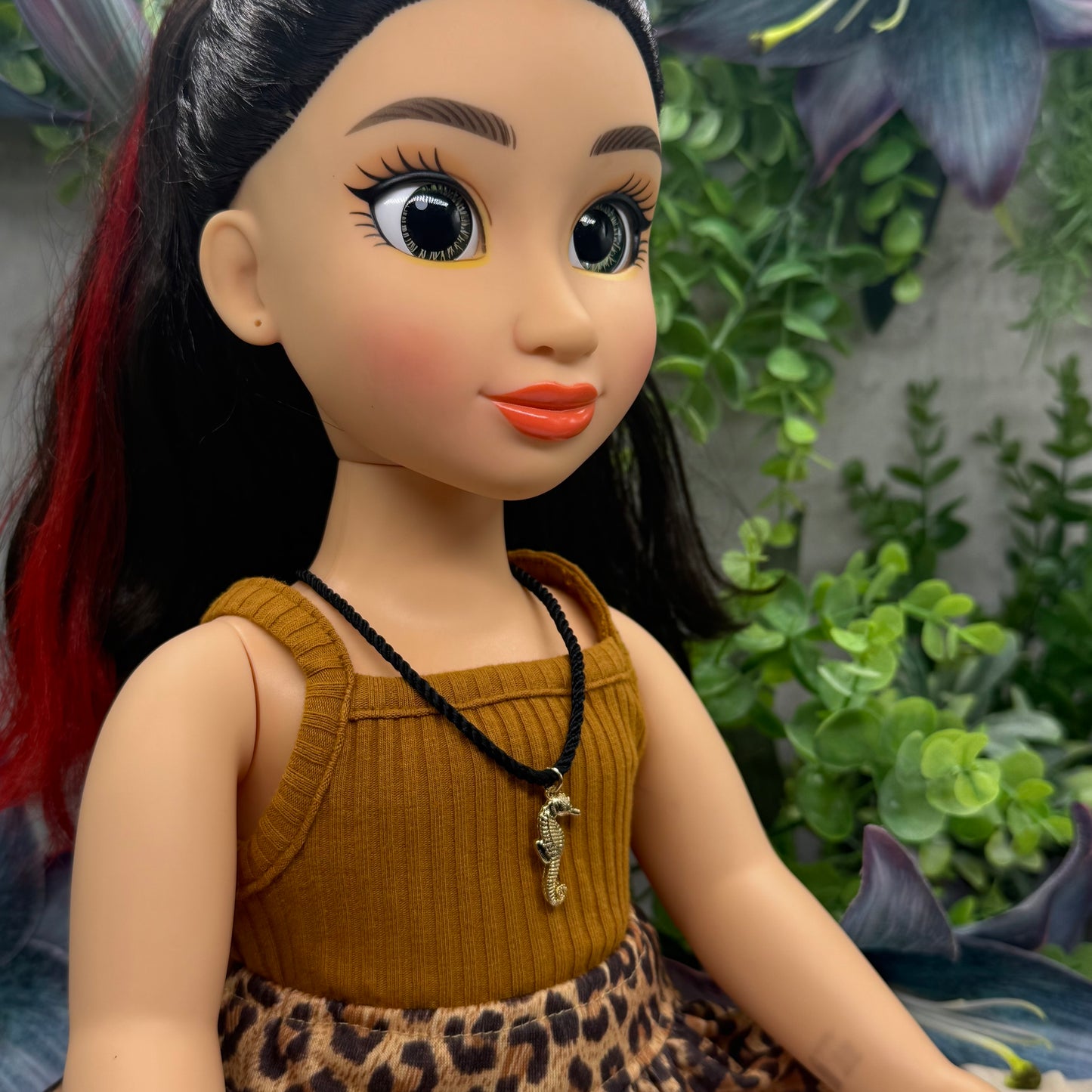 Gold Seahorse Pendant Black Fabric Cord Doll Necklace • 18 Inch Fashion Doll Jewelry