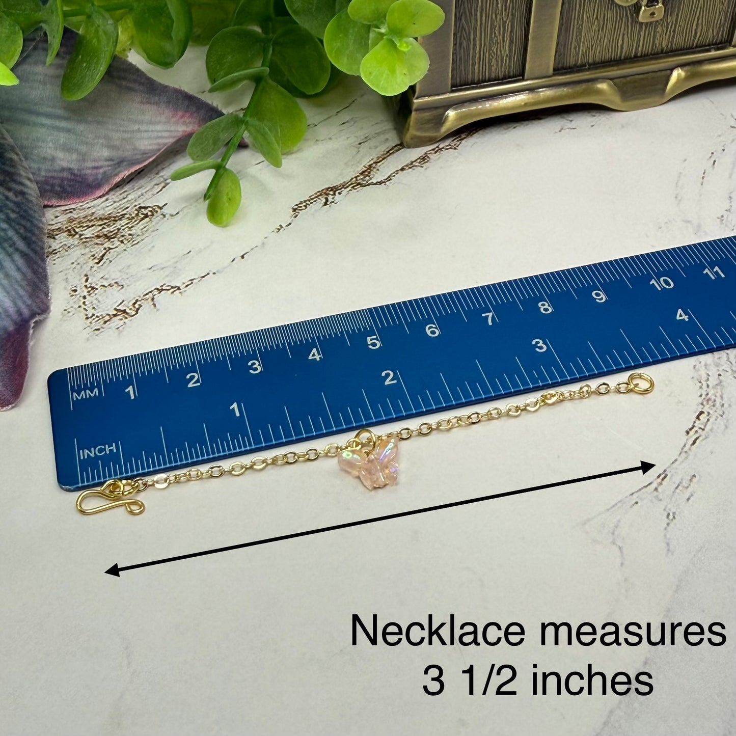 Light Pink Iridescent Acrylic Butterfly Charm Gold Doll Necklace for 16 Inch Fashion Dolls