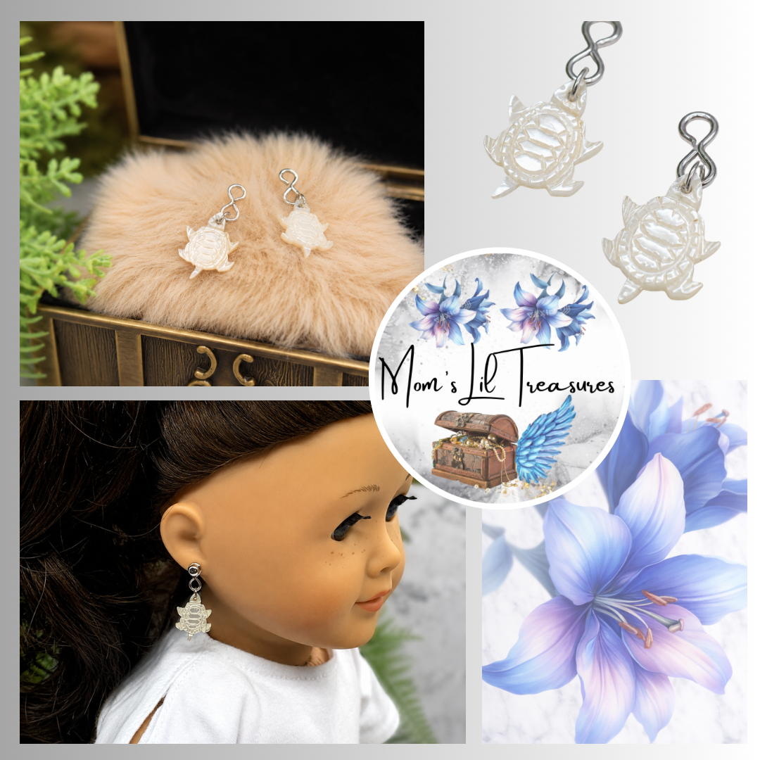 MOP Turtle Design Doll Earring DANGLE ONLY • 18” Doll Jewelry