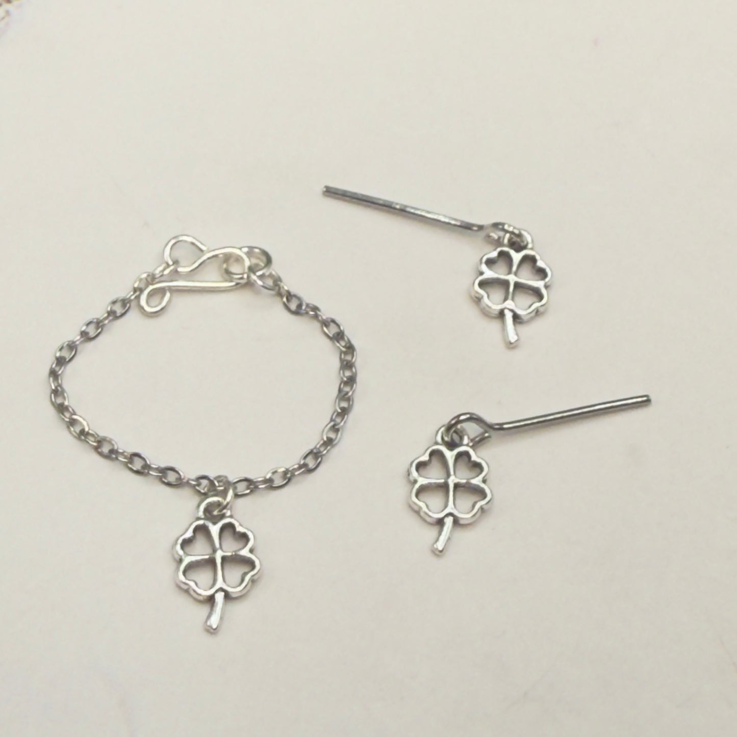 Silver Clover Shamrock Charm Doll Necklace & Earrings • 10-12 Inch Fashion Doll Jewelry 1:6