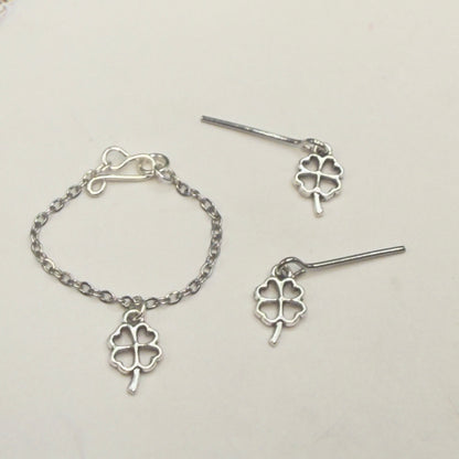 Silver Clover Shamrock Charm Doll Necklace & Earrings • 10-12 Inch Fashion Doll Jewelry 1:6