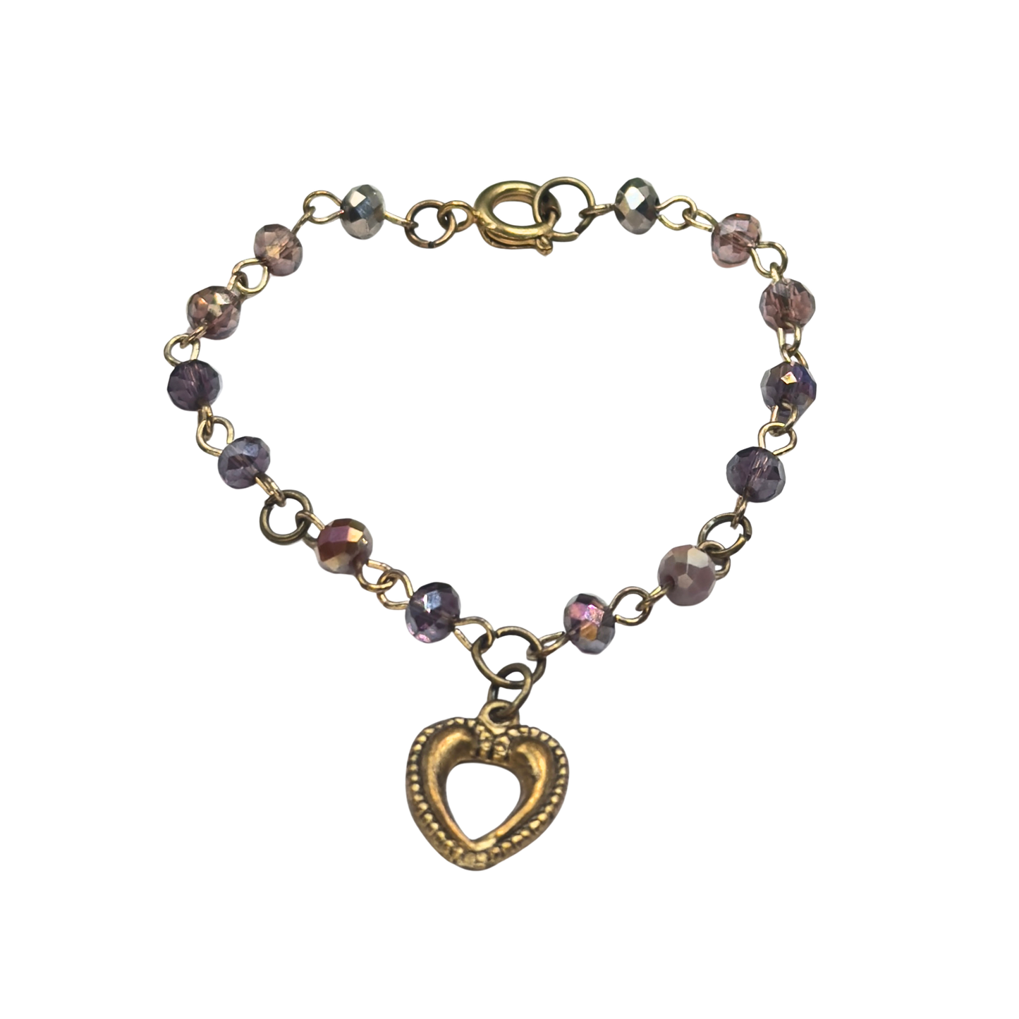 Multi Tone Purple Glass Crystal Bead Chain Gold Heart Charm Doll Necklace • 14 Inch Fashion Doll Jewelry