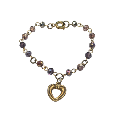 Multi Tone Purple Glass Crystal Bead Chain Gold Heart Charm Doll Necklace • 14 Inch Fashion Doll Jewelry