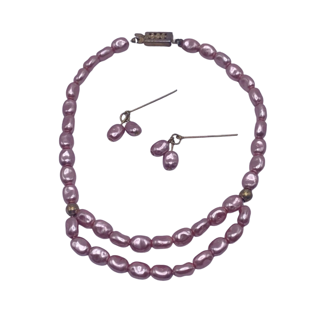 Light Purple Pearl Doll Necklace Earring Set • 18-22 Inch Vintage Doll Jewelry