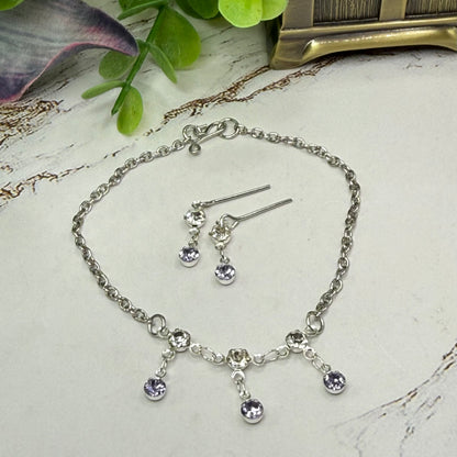 Light Misty Purple & Clear Rhinestone Silver Doll Necklace and Earrings Set for 18 Inch Fashion Dolls