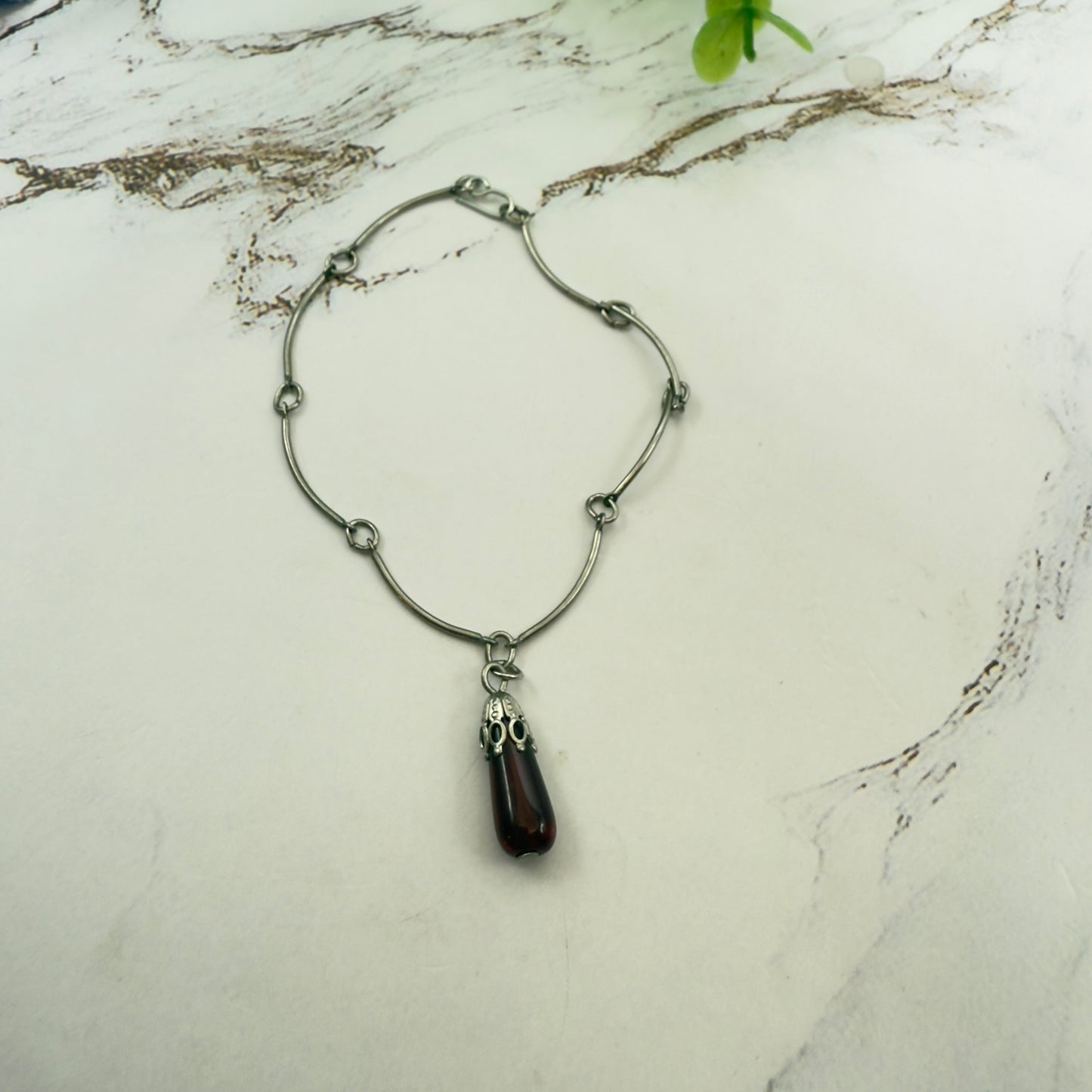 Dark Ruby Red Glass Teardrop Pendant Doll Necklace • 18 Inch Fashion Doll Jewelry