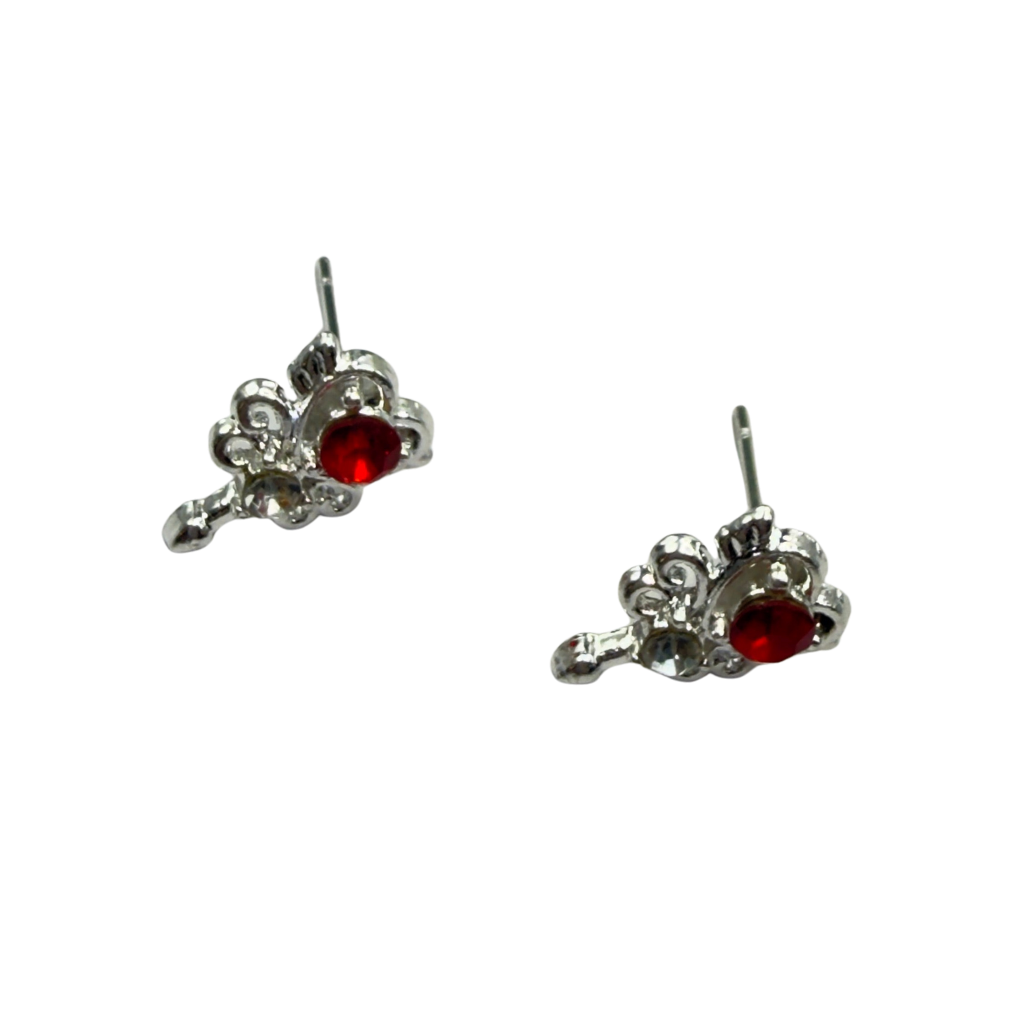 Red Rhinestone Heart Silver Wings Wand Design Post Doll Earrings • 18 Inch Fashion Doll Jewelry