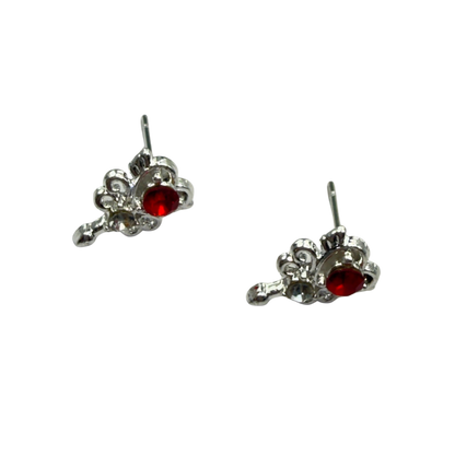 Red Rhinestone Heart Silver Wings Wand Design Post Doll Earrings • 18 Inch Fashion Doll Jewelry