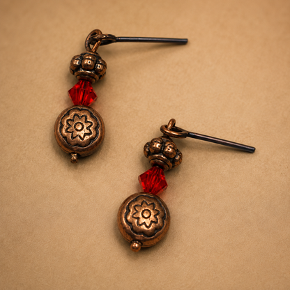 Red Glass Round Copper Dangle Doll Earrings • 16 Inch Fashion Doll Jewelry