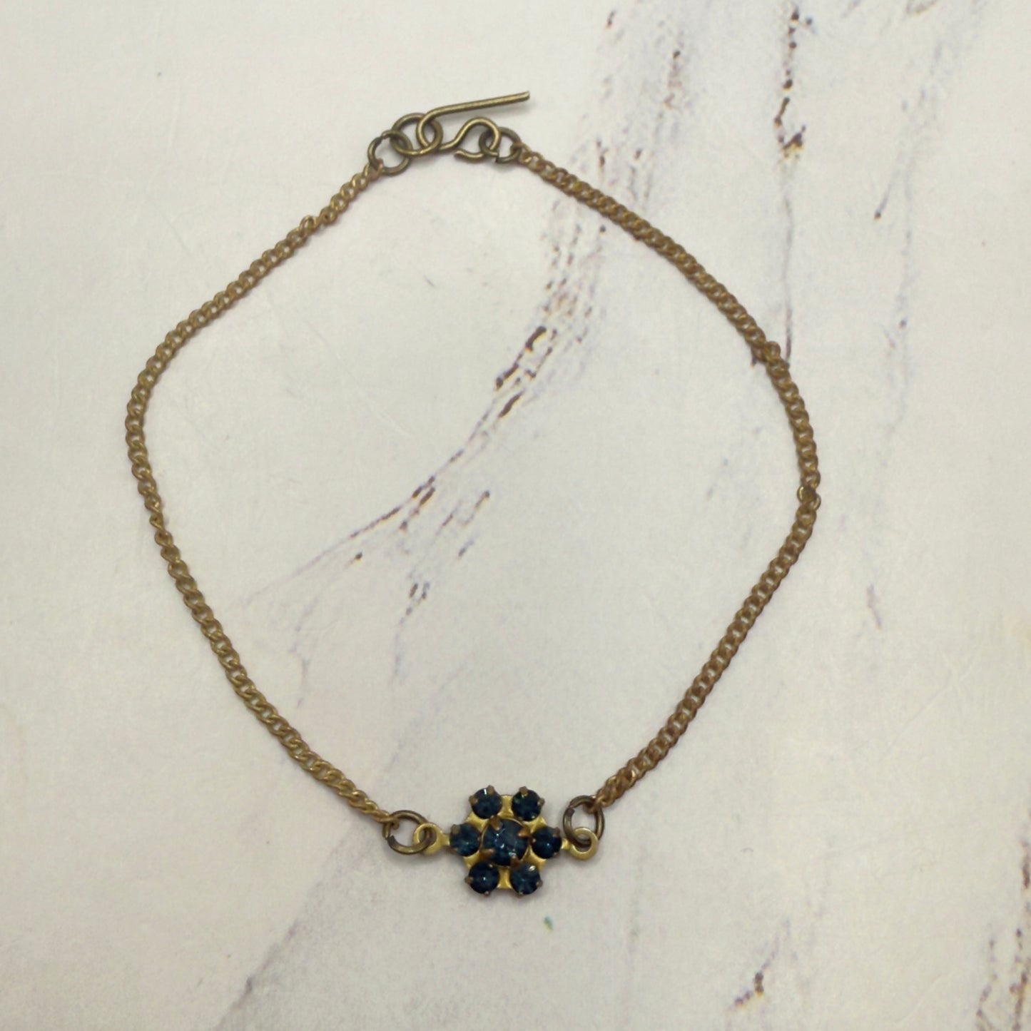 Tiny Blue Rhinestone Flower Gold Chain Doll Necklace • 18” Fashion Doll Jewelry