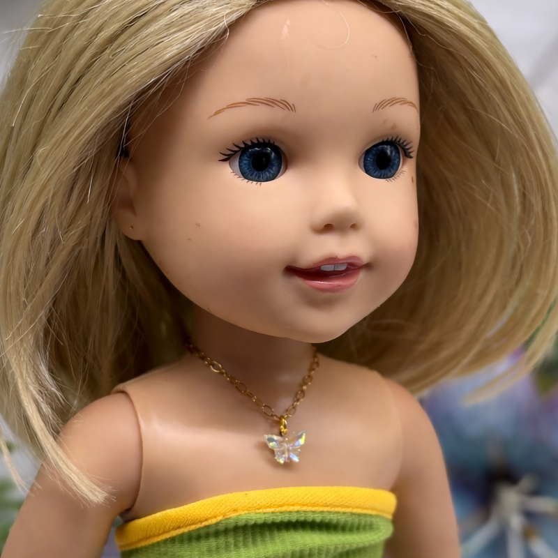 Clear Acrylic Butterfly Charm Gold Chain Doll Necklace for 14 Inch Fashion Dolls