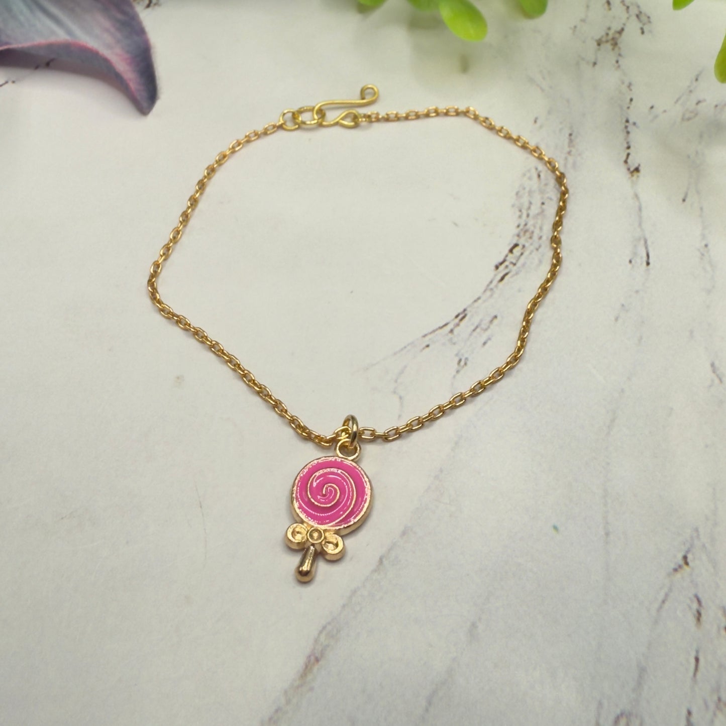 Pink Lollipop Charm Gold Chain Doll Necklace • 18 Inch Fashion Doll Jewelry