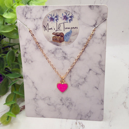 Pink Heart Charm Gold Chain Doll Necklace • 18 Inch Fashion Doll Jewelry