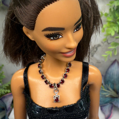 Ruby Red Rhinestone Doll Necklace • 10-12” 1:6 Fashion Doll Jewelry