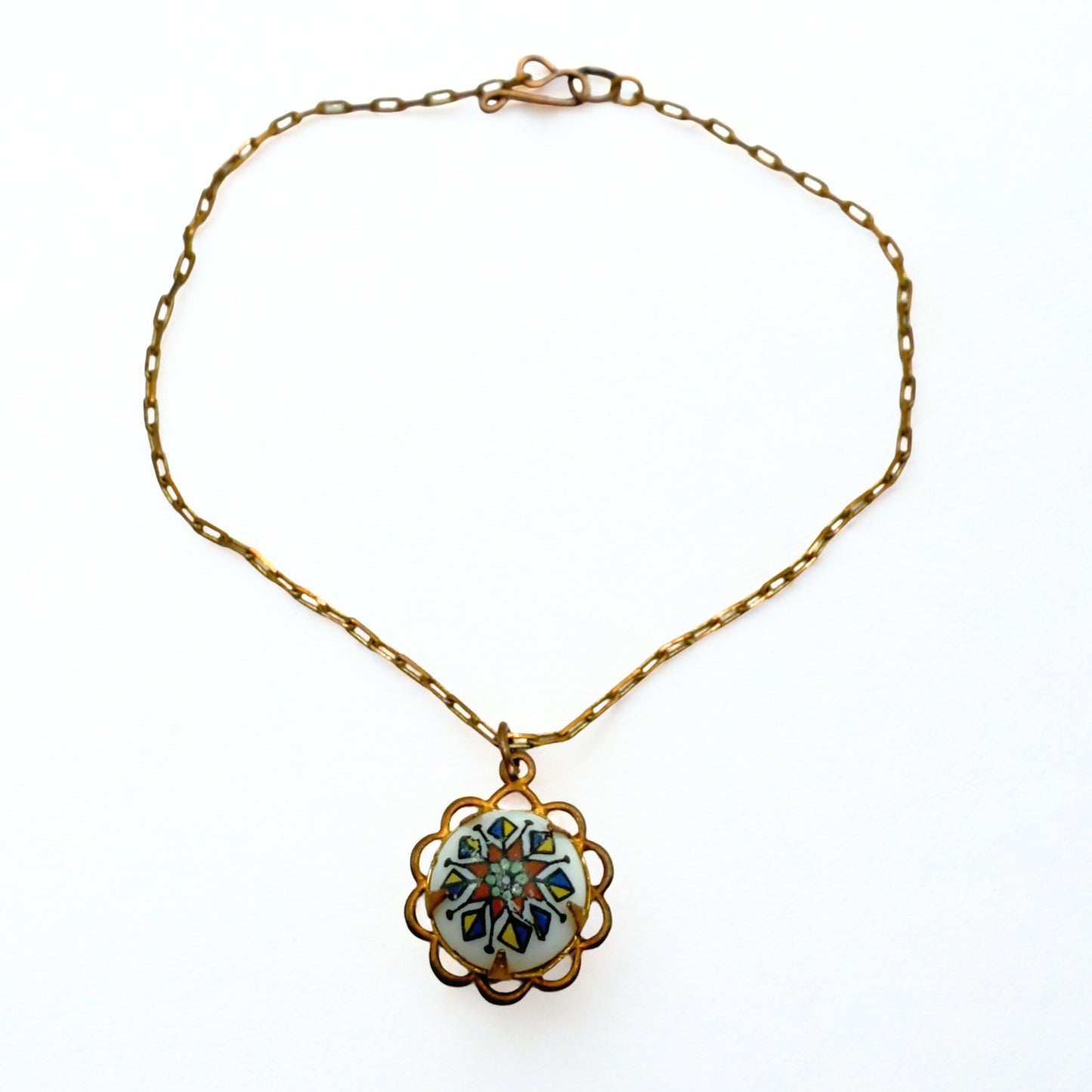 Copper Tone Chain White Glass Flower Design Pendant Doll Necklace • 18 Inch Fashion Doll Jewelry