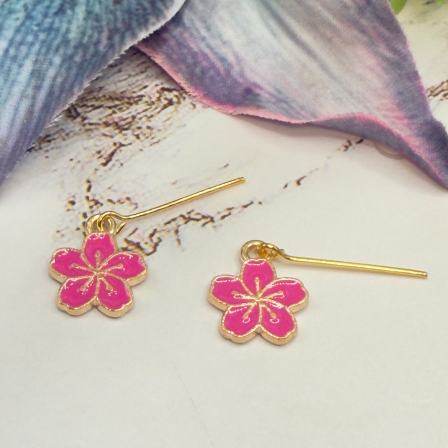 Bright Pink Sakura Cheery Blossom Flower Dangle Doll Earrings • 18 Inch Fashion Doll Jewelry