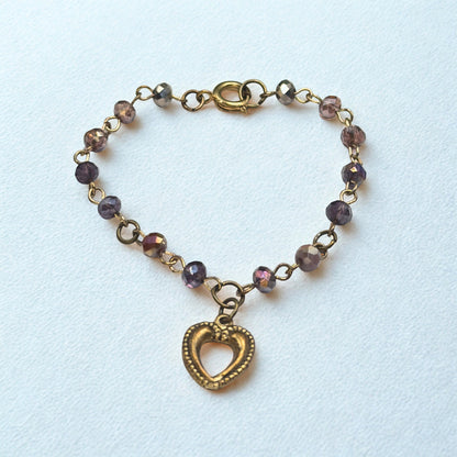 Multi Tone Purple Glass Crystal Bead Chain Gold Heart Charm Doll Necklace • 14 Inch Fashion Doll Jewelry