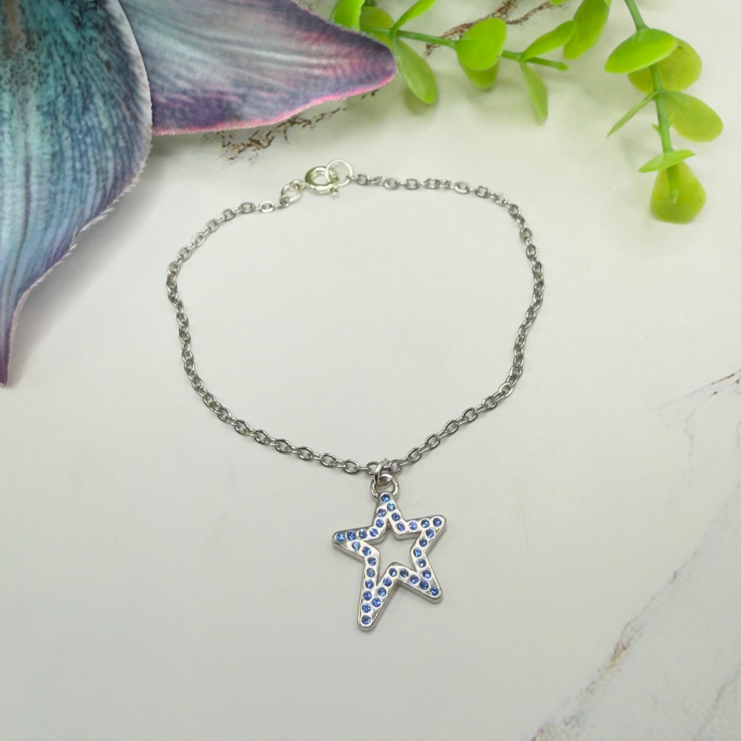 Blue Rhinestone Star Charm Silver Chain Doll Necklace for 18 Inch Fashion Doll