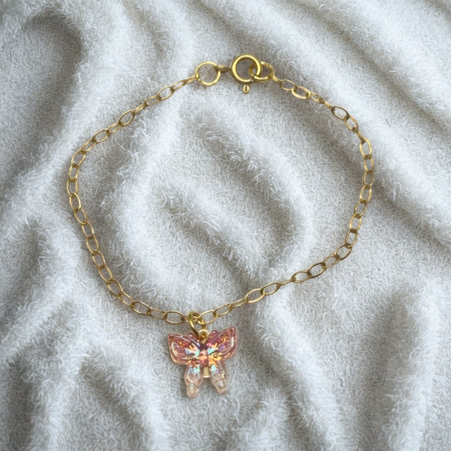Pink Acrylic Butterfly Charm Gold Chain Doll Necklace • 18 Inch Fashion Doll Jewelry