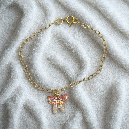 Pink Acrylic Butterfly Charm Gold Chain Doll Necklace • 18 Inch Fashion Doll Jewelry