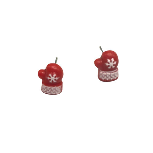Red Christmas Winter Mitten Post Doll Earrings • 18 Inch Fashion Doll Jewelry