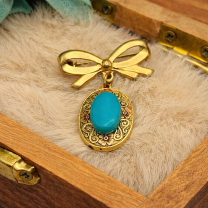 Gold Tone Turquoise Blue Pendant • Doll Brooch