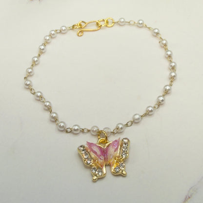 Purple White Butterfly Gold Charm Pearl Beaded Doll Necklace • 18 Inch Fashion Doll Jewelry