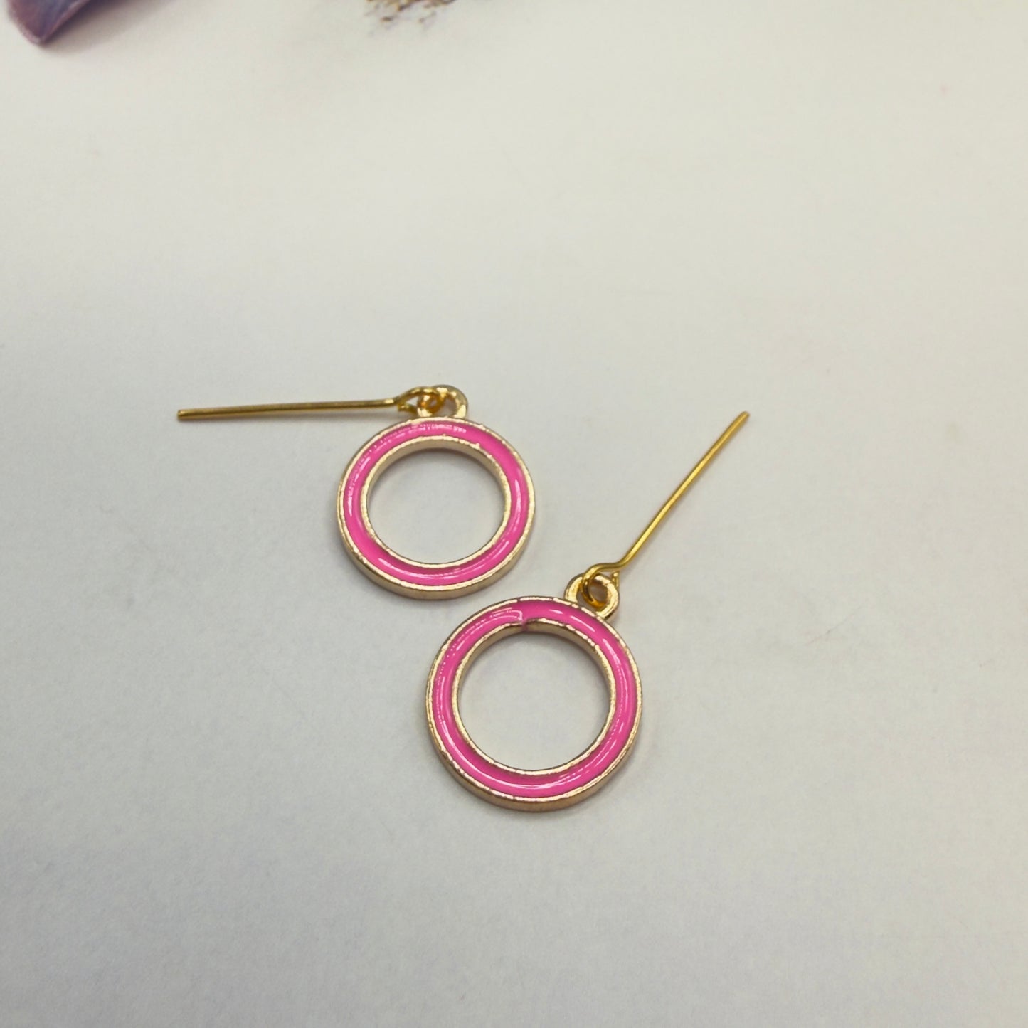 Vibrant Pink Enamel Inlay Gold Hoop Circle Dangle Doll Earrings • 18 Inch Fashion Doll Jewelry