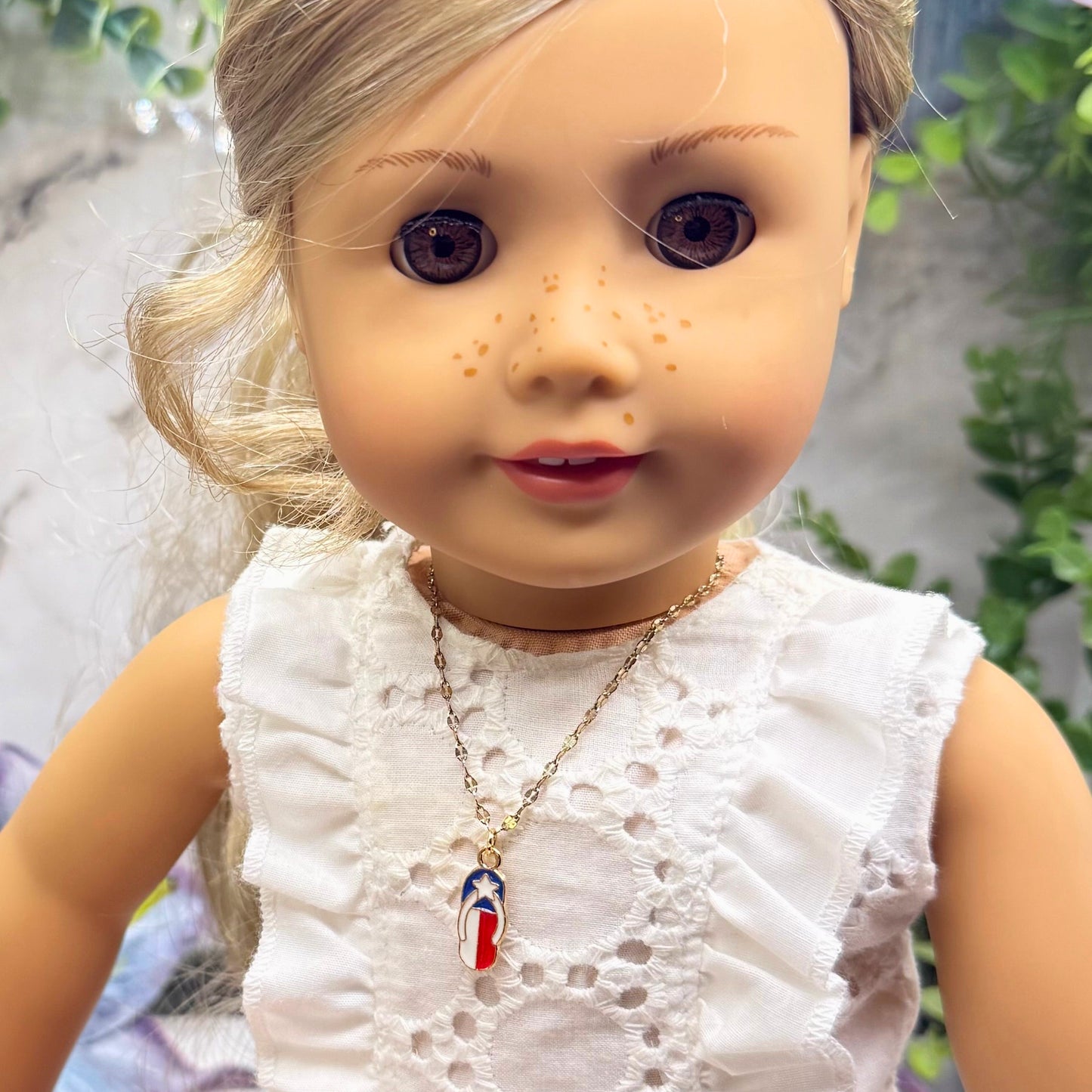 Red White Blue Flag Patriotic Flip Flop Sandal Charm Doll Necklace for 18 Inch Fashion Doll