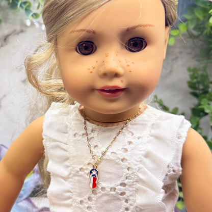 Red White Blue Flag Patriotic Flip Flop Sandal Charm Doll Necklace for 18 Inch Fashion Doll