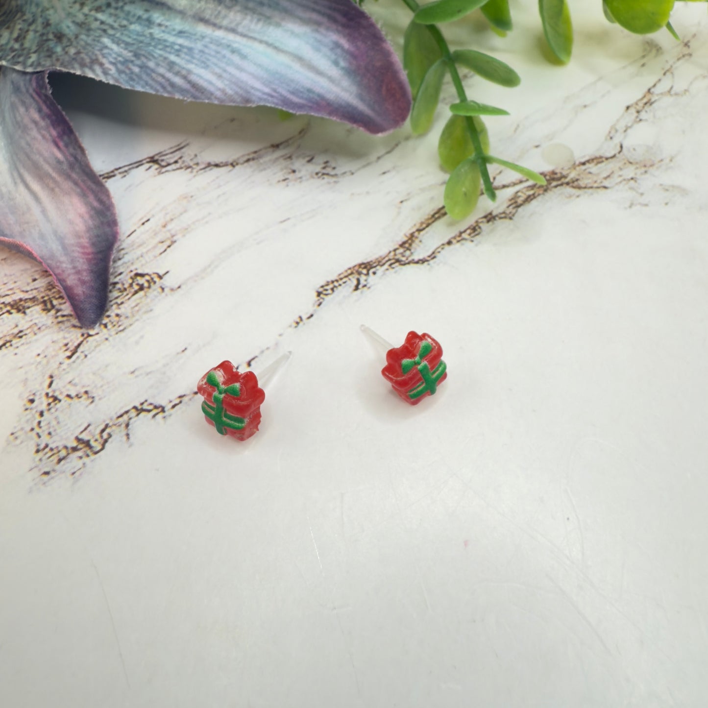 Red Green Christmas Present Gift Silicone Post Doll Earrings • 18 Inch Fashion Doll Jewelry