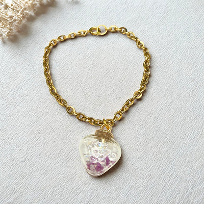 Glass Heart Shaped Pendant w/ Purple Clear Crystals (Glow in Dark) Gold Chain Doll Necklace • 18 Inch Fashion Doll Jewelry