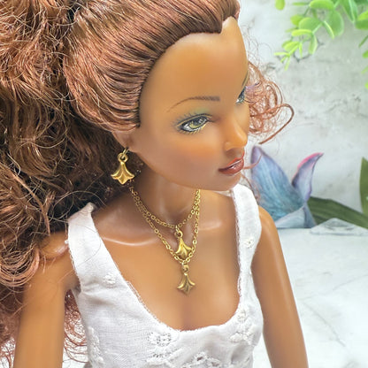 Victorian Style Double Pendant Chain Doll Necklace & Earrings • 16 Inch Fashion Doll Jewelry