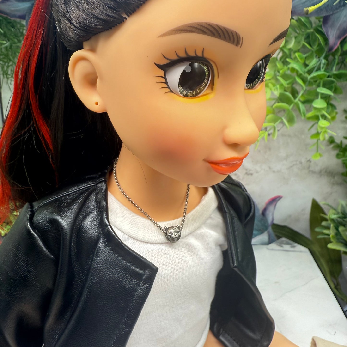 Silver Pewter Tone Cat Slide Charm Doll Necklace • 18 Inch Fashion Doll Jewelry