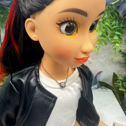 Silver Pewter Tone Cat Slide Charm Doll Necklace • 18 Inch Fashion Doll Jewelry