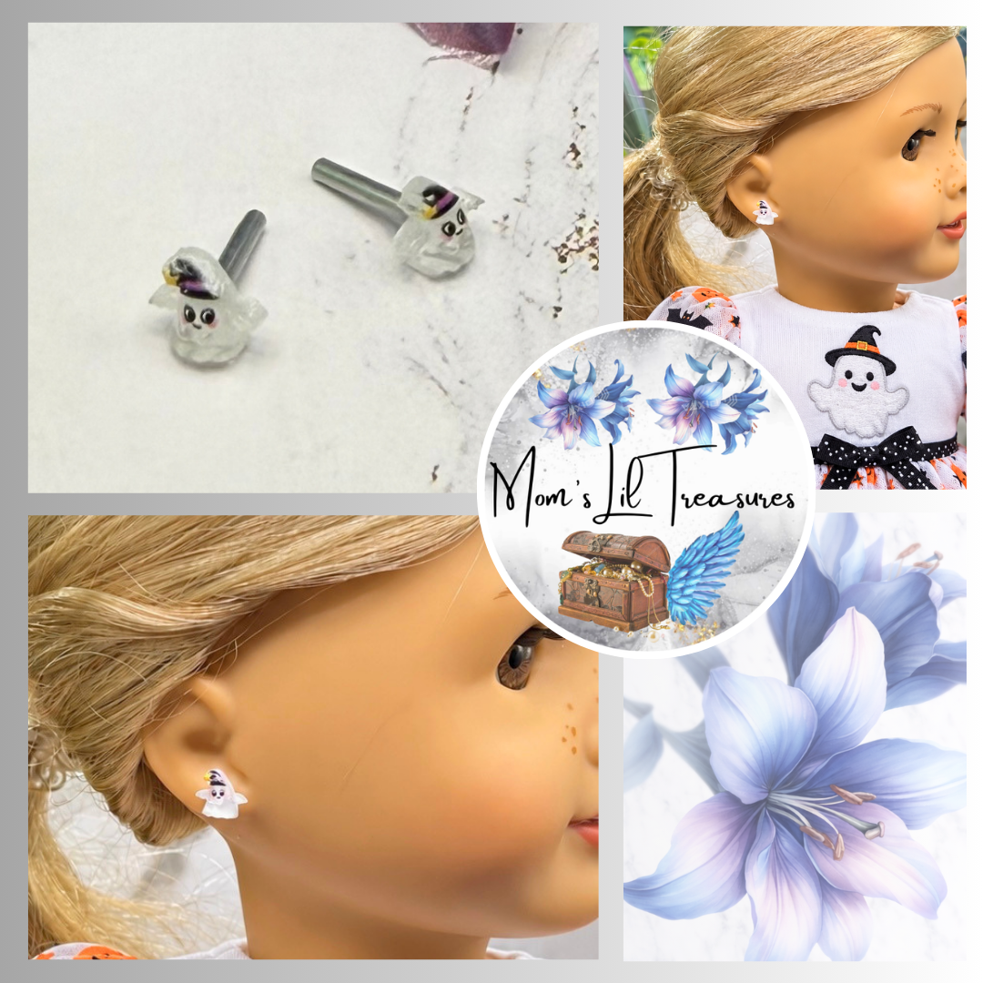 Ghost Halloween 2mm Post Doll Earrings • fits 18 Inch Doll • American Girl