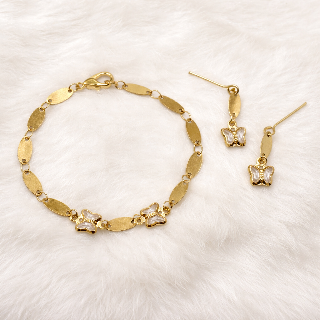 Gold Oval Link Clear Acrylic Crystal Butterfly Charm Doll Necklace & Earrings • 18 Inch Fashion Doll Jewelry