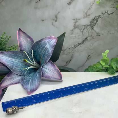 Blue Rhinestone Silver Filigree - 8.5” • Hatpin - Stick Pin