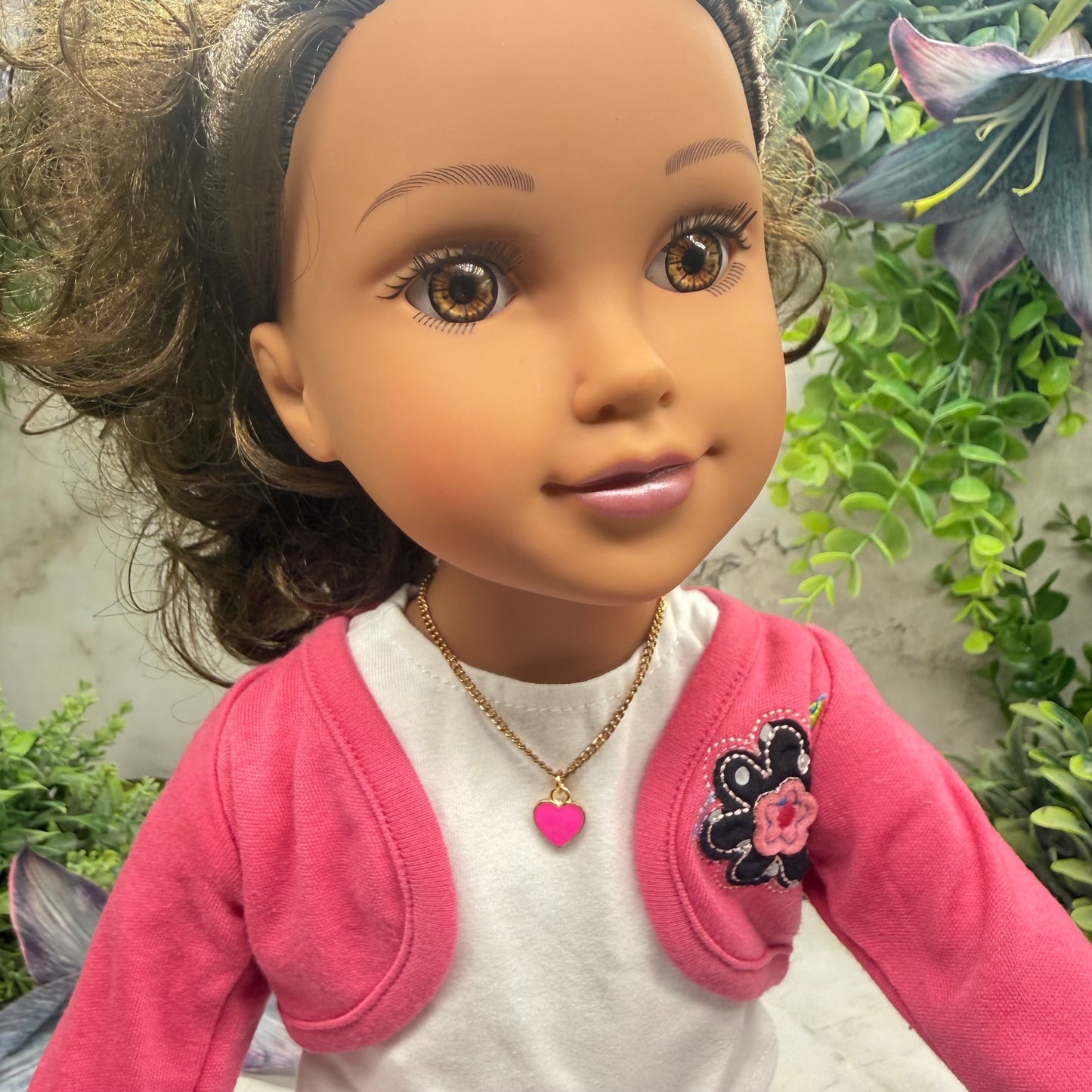 Pink Heart Pendant Gold Chain Doll Necklace • 18 Inch Fashion Doll Jewelry
