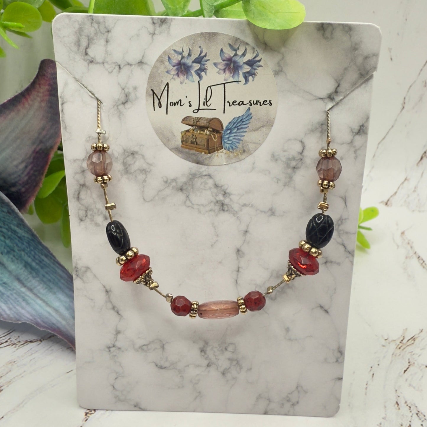 Red Black Multi Color Beaded Wire Strung Doll Necklace • 18 Inch Fashion Doll Jewelry