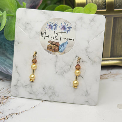 Amber Gold Crystal & Pearl Dangle Doll Earrings • 18 Inch Fashion Doll Jewelry