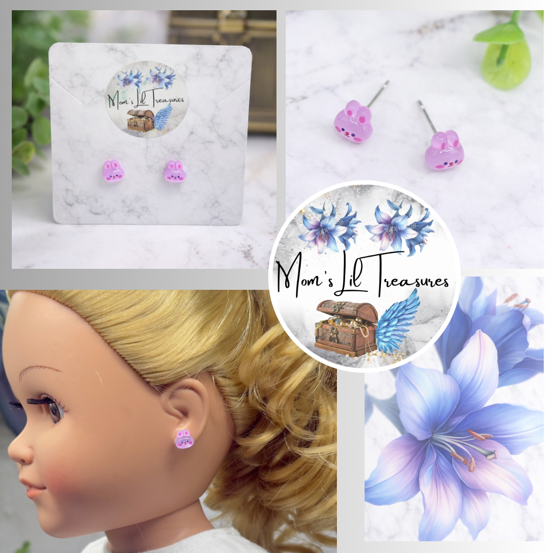 Light Purple Bunny Easter Post Doll Earrings • 18 Inch Fashion Doll Jewelry