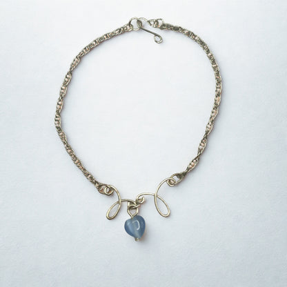 Blue Glass Heart Charm Silver Chain Doll Necklace • 18 Inch Fashion Doll Jewelry