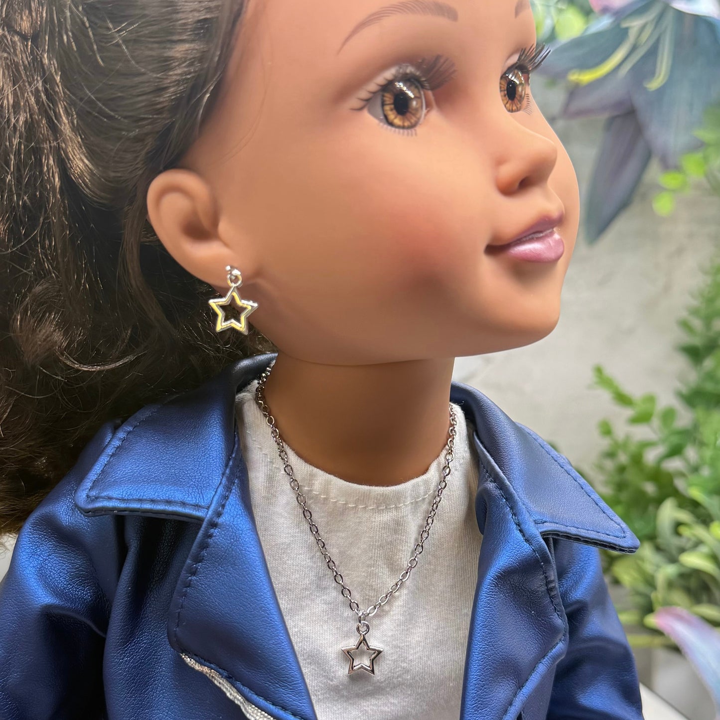 Silver Star Charm Doll Necklace & Earrings Set for 18 Inch Fashion Doll
