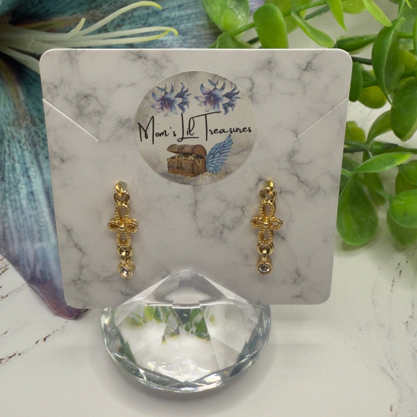 Gold Filigree Clear Rhinestone Dangle Doll Earrings • 18 Inch Fashion Doll Jewelry