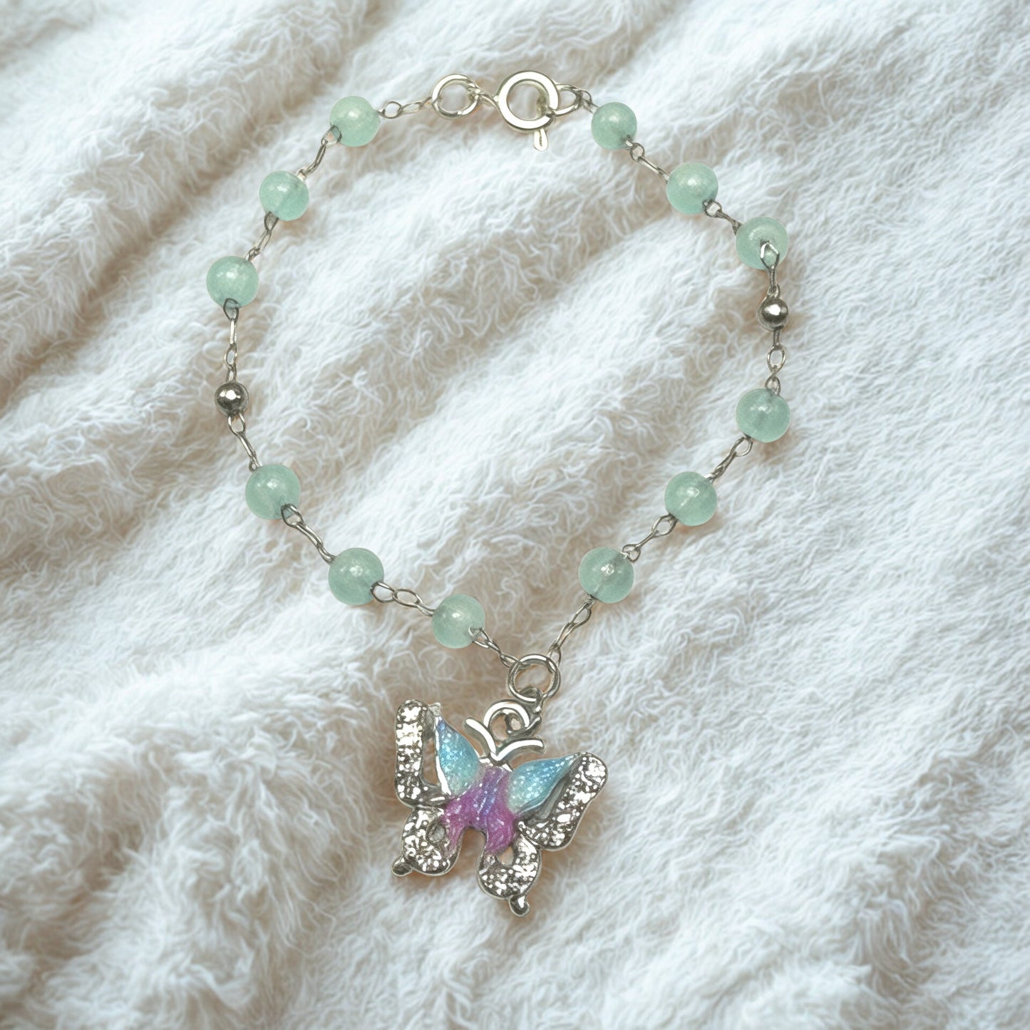 Blue Purple Butterfly Charm Light Blue Beaded Doll Necklace • 18 Inch Fashion Doll Jewelry