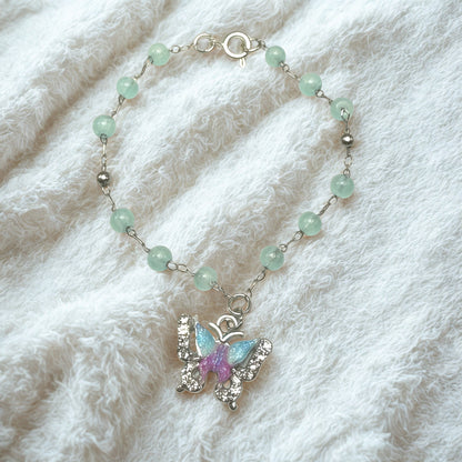 Blue Purple Butterfly Charm Light Blue Beaded Doll Necklace • 18 Inch Fashion Doll Jewelry