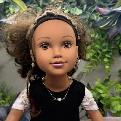 Silver Serpentine Chain w/ Pearl Doll Necklace & Earrings • 18 Inch Fashion Doll Jewelry