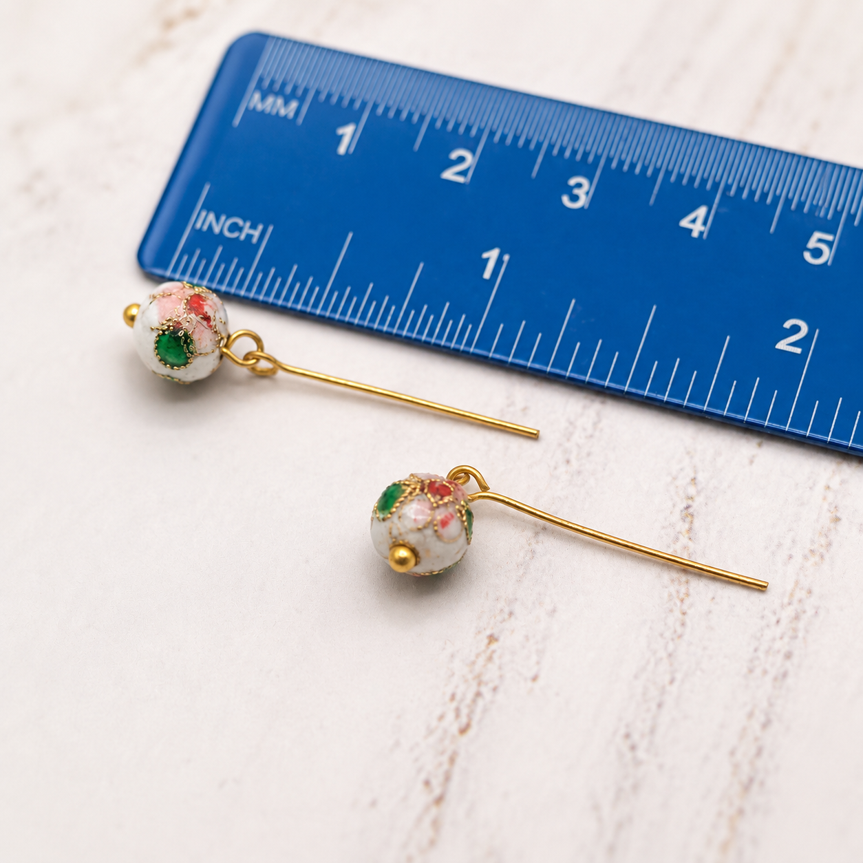 Pink White Flower Cloisonné Design Dangle Doll Earrings • 18 Inch Doll Jewelry